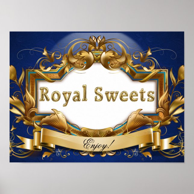 Royal Sweets-Royal Blue and Guld Party Signage Poster (Framsidan)