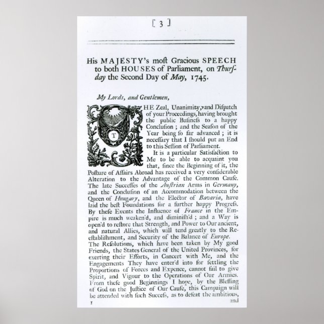 Royal Tal till parlamentets båda kammare Poster (Framsidan)