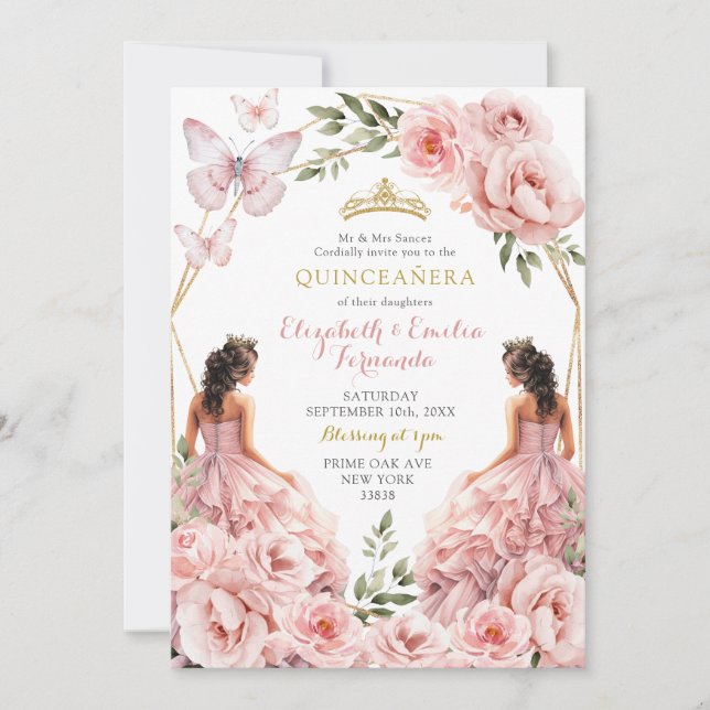 Royal Twillingar för  Rosa Geometric Quinceañera Inbjudningar (Framsida)