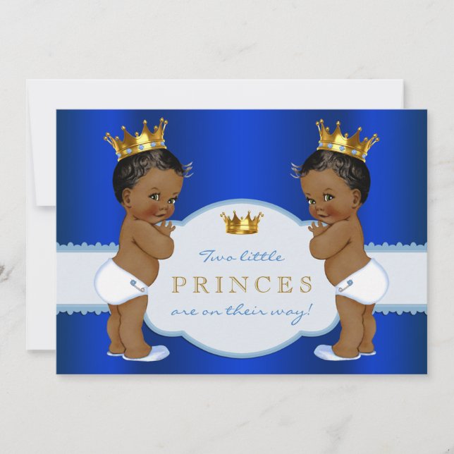 Royal Twin African American Prince Baby Shower Inbjudningar (Framsida)