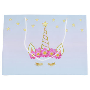 Royal Unicorn, Flowers & Stars on Light Blue