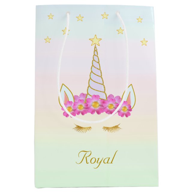 Royal Unicorn, Flowers & Stars på Pastel Färg (Framsidan)