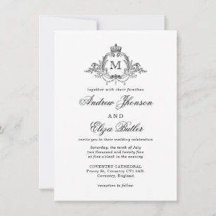 Royal Vapensköld Elegant Utandning Monogram Bröllo Inbjudningar