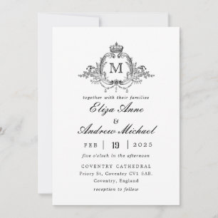 Royal Vapensköld Elegant Utandning Monogram Bröllo Inbjudningar