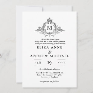 Royal Vapensköld Elegant Utandning Monogram Bröllo Inbjudningar