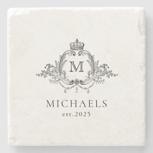 Royal Vapensköld Elegant Utandning Monogram Stenunderlägg (Framsidan)