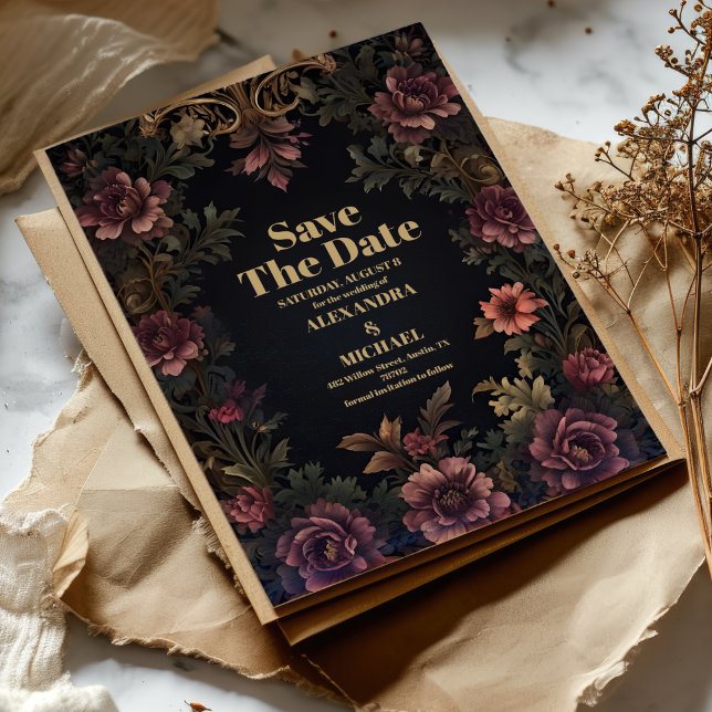 Royal Victorian Blommigt Gothic Bröllop Spara Datumet (Skapare uppladdad)