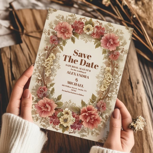 Royal Victorian Blommigt Ornaments Bröllop Spara Datumet (Skapare uppladdad)