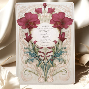 Royal Victorian Burgundy Blommigt Bröllop Inbjudningar