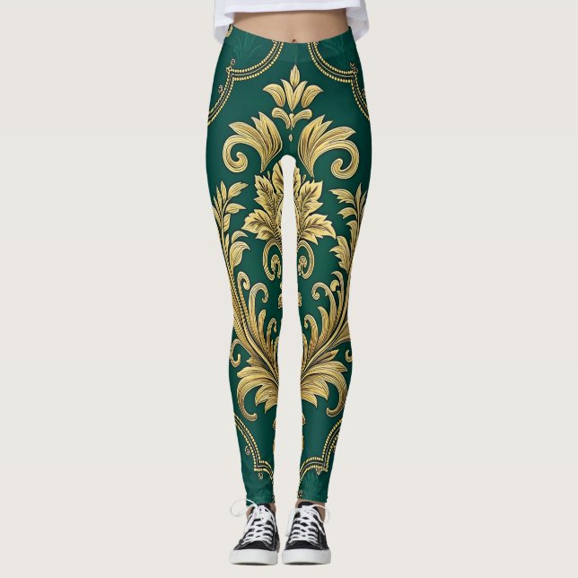 Royal Victorian Seamless Pattern – Golden Ornament Leggings (Framsida)