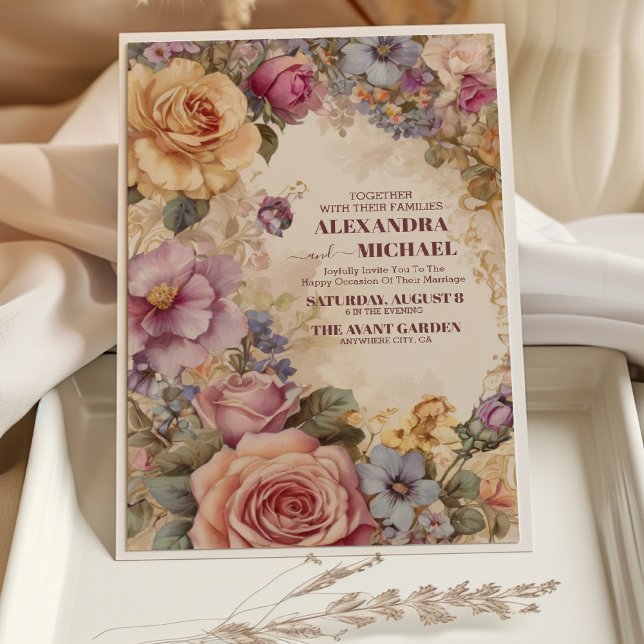 Royal Victorian Whimsical Blommigt Bröllop Inbjudningar (Skapare uppladdad)