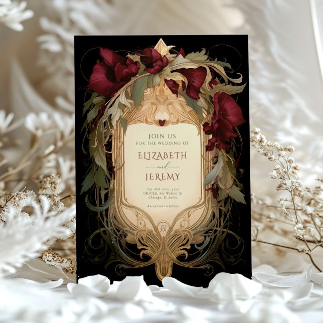 Royal Viktorian Bröllop Maroon Blommigt Ornaments Inbjudningar (Skapare uppladdad)