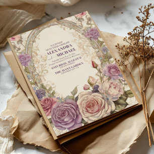 Royal Viktorian Bröllop Whimsical Blommigt Ornamen Inbjudningar