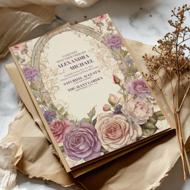 Royal Viktorian Bröllop Whimsical Blommigt Ornamen Inbjudningar (Skapare uppladdad)