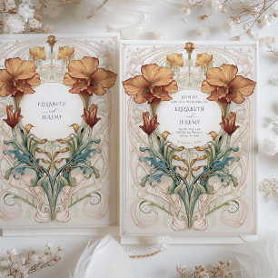 Royal Viktorian Regal Copper Ivory Blommigt Bröllo Inbjudningar