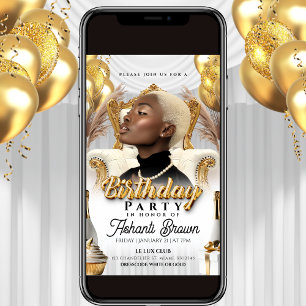 royal vit och guld födelsedagsfest flyer inbjudningar
