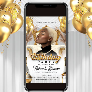 royal vit och guld födelsedagsfest flyer inbjudningar
