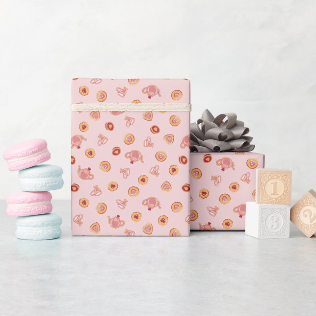 Royal Watercolor Tekajubileum Mönster Rosa  Presentpapper (Baby Shower)