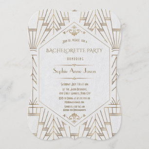 Royal White Guld Underbar Gatsby Bachelorette Part Inbjudningar