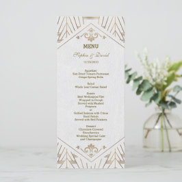 Royal White Guld Underbar Gatsby Bröllop Menu Meny