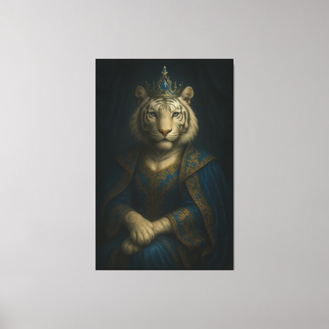 Royal White Tiger Emperor – Blue Robes & Jewel Cro Canvastryck (Framsida)