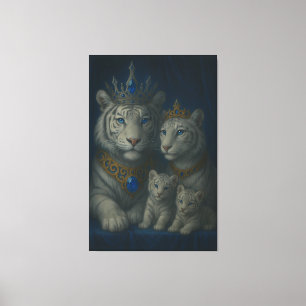 Royal White Tiger Family · Blue Sapphire Crown Can Canvastryck
