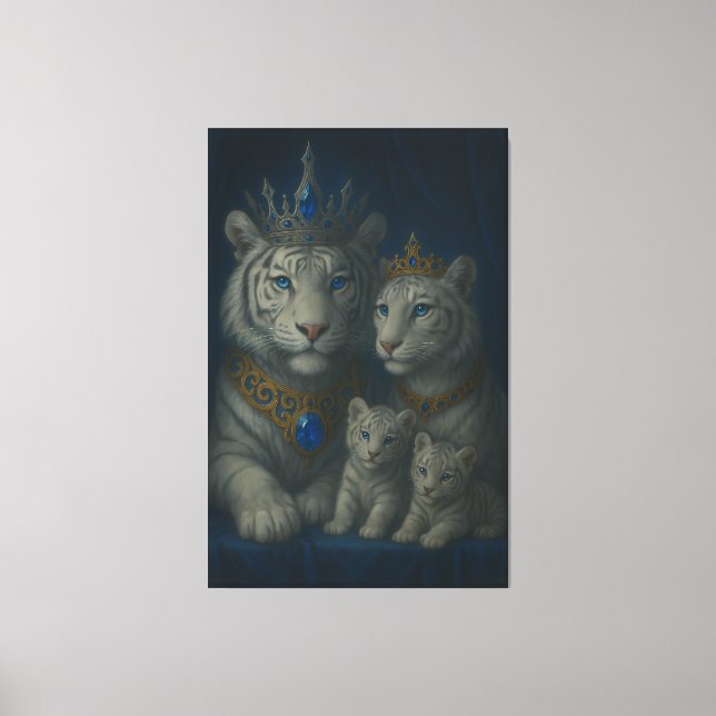 Royal White Tiger Family · Blue Sapphire Crown Can Canvastryck (Framsida)