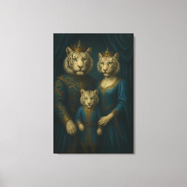 Royal White Tiger Family Portrait – Majestic Blue  Canvastryck (Framsida)