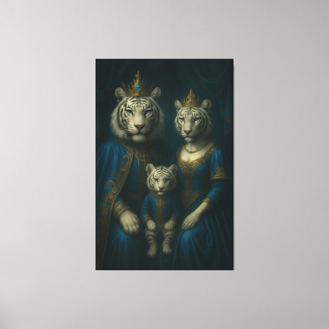 Royal White Tiger Family Portrait – Majestic Blue- Canvastryck (Framsida)