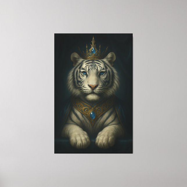 Royal White Tiger King – Blue Jewel Crown  Canvastryck (Framsida)