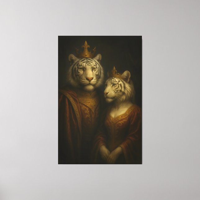 Royal White Tiger King & Queen – Golden Regal Port Canvastryck (Framsida)