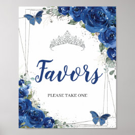 Royalblå Blommiga Fjärilar Quinceañera-partygåvor Poster