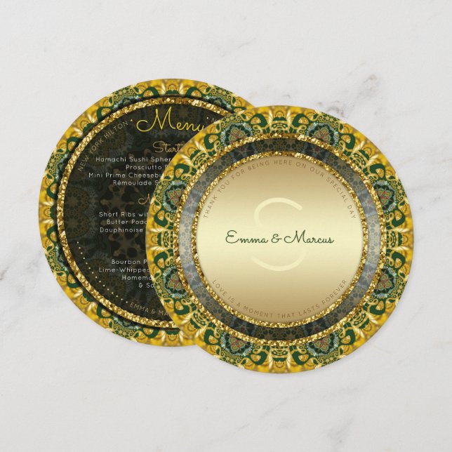 Royale Tribe Geo-Mandala Round Bröllop Menu-kort Meny (Fram/baksida)