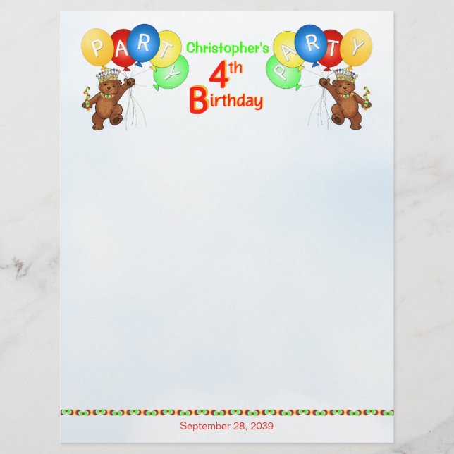 Royalet 4e födelsedagen Bear Scrapbook Papper 2 Reklamblad (Framsidan)