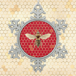 Royalet Bee and Honeycomb on Red Snöflinga Pewter Julgransprydnad
