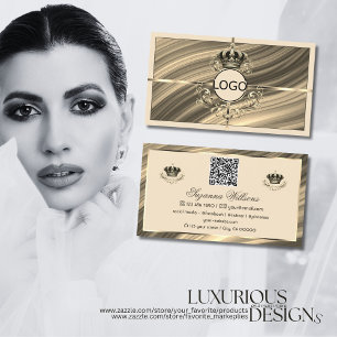 Royalet Beige Guld Krona med Logotyp QR-kod Visitkort