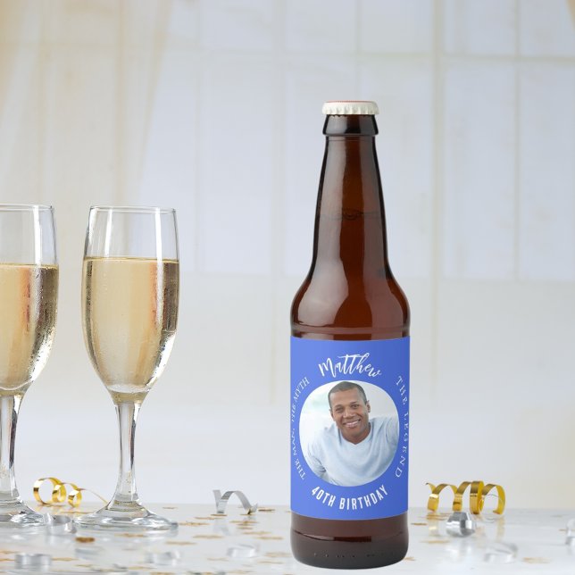 Royalet blå födelsedagsfest i den stora myten ölflaska etikett (Skapare uppladdad)