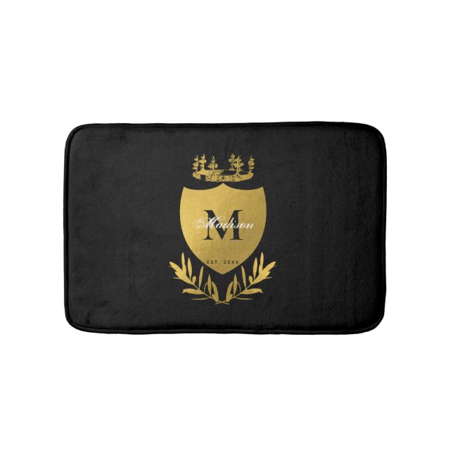 Royalet Black & Guld Emblem Shield Monogram Badrumsmatta (Framsidan)
