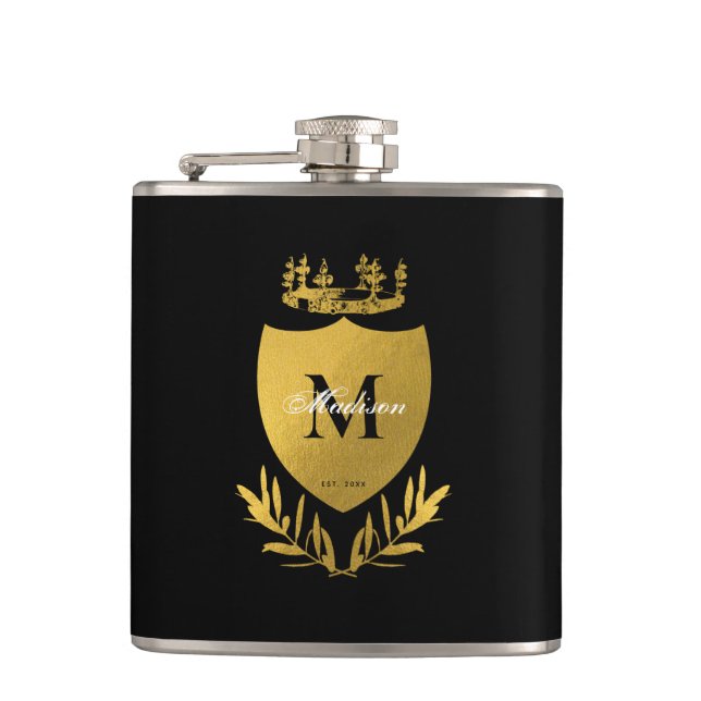 Royalet Black & Guld Emblem Shield Monogram Fickplunta (Framsidan)