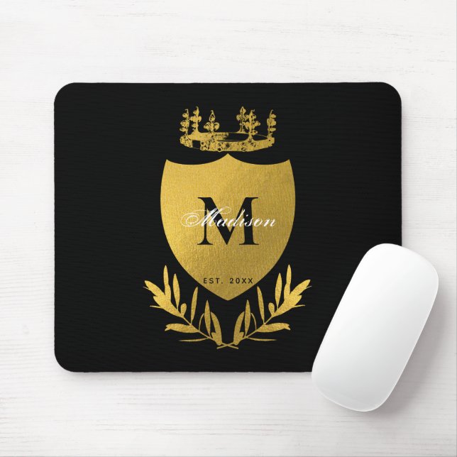 Royalet Black & Guld Emblem Shield Monogram Musmatta (Med mus)