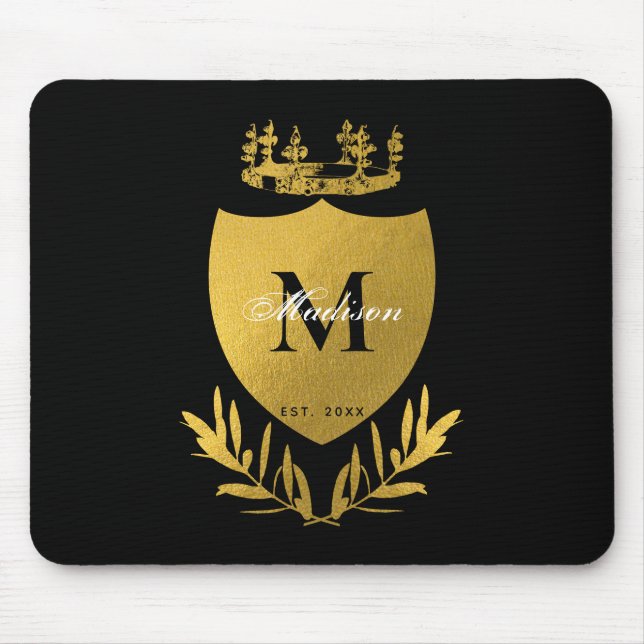 Royalet Black & Guld Emblem Shield Monogram Musmatta (Framsidan)