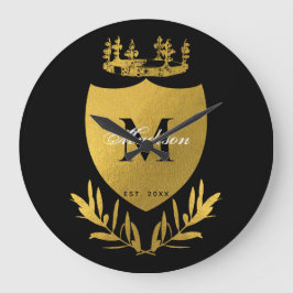 Royalet Black & Guld Emblem Shield Monogram Stor Klocka