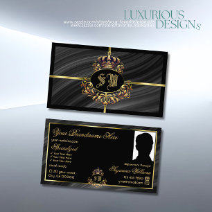 Royalet Black Guld Krona med Monogram Photo Visitkort