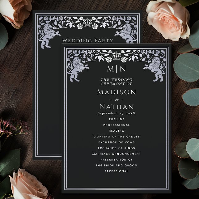 Royalet Black & Silver Lejon Medieval Sword Bröllo Program (Skapare uppladdad)