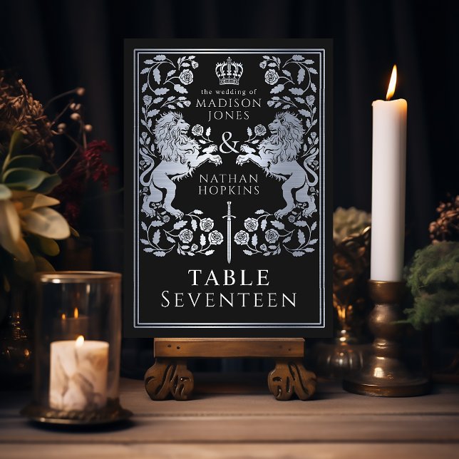 Royalet Black Silver Medieval Lejona Bröllop Bordsnummer (Skapare uppladdad)