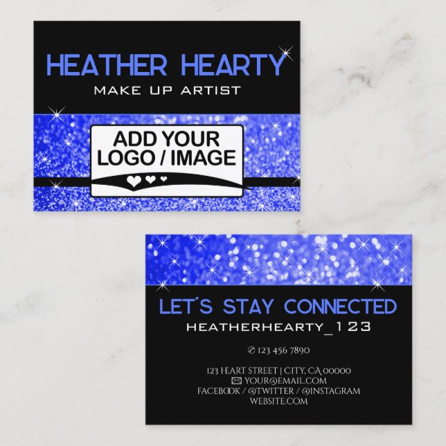 Royalet Blue Black Gnistra Glitter med Logotyp Visitkort (Fram/baksida)