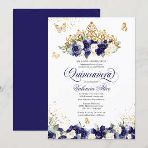Royalet Blue Blommigt Tiara Butterfly Quinceanera Inbjudningar