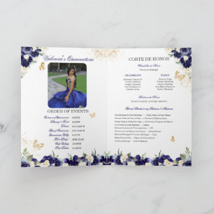 Royalet Blue Blommigt Tiara Butterfly Quinceanera Program