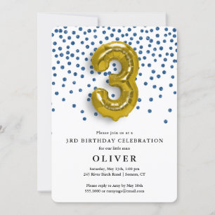 royalet Blue Confetti och Guld Inbjudningar