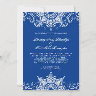 Royalet Blue för inbjudan till Toile Damask Swirl